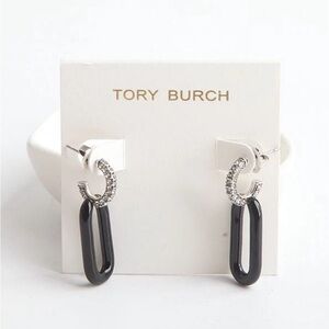 Tory Burch Black and Silver Hoop Earrings